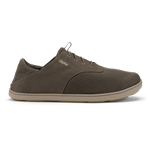 Olive-green lace-up casual shoe with mesh and solid panels, tan sole, and metal eyelets.