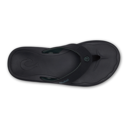 Black lava rock thong sandal with textured footbed and curved toe post.