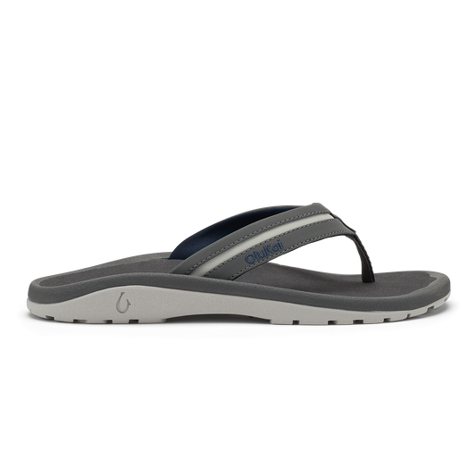 Grey and navy thong sandal with light grey midsole and toe post strap detail.