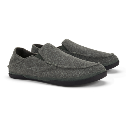 Pair of gray heather slip-on loafers with black rubber soles and cushioned uppers.