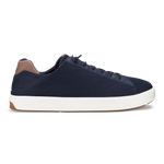 Navy mesh lace-up sneaker with white sole and tan heel detail.