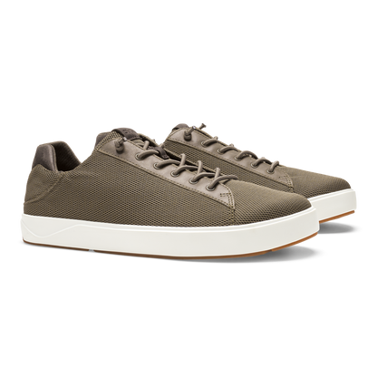 Walnut textured canvas sneakers with white platform sole and brown gum outsole.