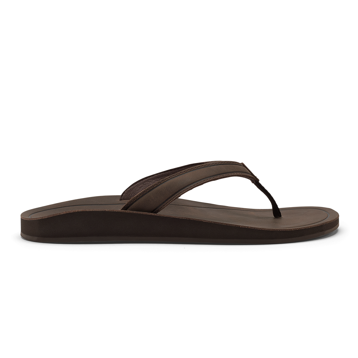 Dark brown thong flip-flop sandal with cushioned footbed and curved toe post.