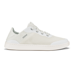 Bright white mesh lace-up sneaker with perforated upper and white sole.