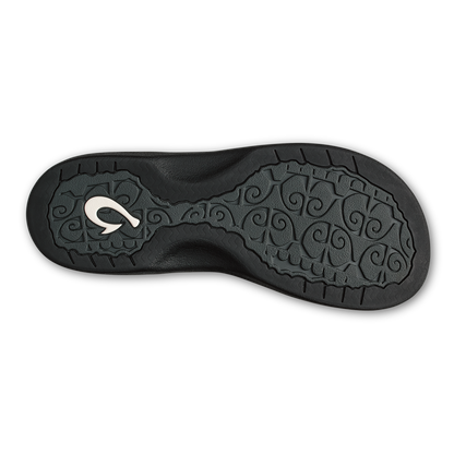 Black sole with ornamental spiral pattern and white logo emblem on center.