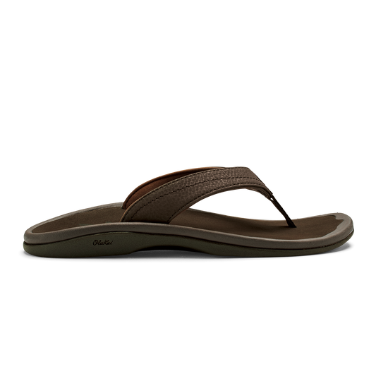 Dark brown thong sandal with contoured footbed and textured upper strap.